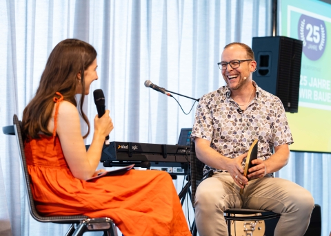 Florian Wüthrich und Annina Baer beim Talk auf dem Gurten